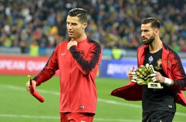 Kyiv, Ukrayna - 14 Ekim 2019: Uefa Euro 2020 ön eleme maçında Ukrayna milli takımı Ukrayna ile Ukrayna milli takımı arasında oynanan Cristiano Ronaldo