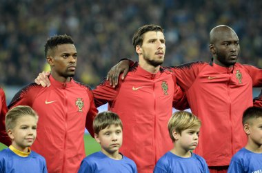 Kyiv, Ukrayna - 14 Ekim 2019: Portekiz milli takımının Uefa Euro 2020 ön eleme karşılaşması sırasında Portekiz, Ukrayna ile Ukrayna arasında başlaması