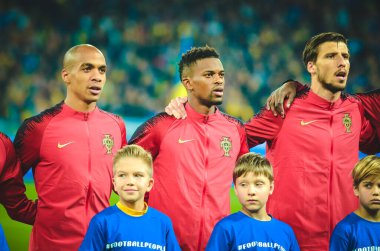 Kyiv, Ukrayna - 14 Ekim 2019: Portekiz milli takımının Uefa Euro 2020 ön eleme karşılaşması sırasında Portekiz, Ukrayna ile Ukrayna arasında başlaması