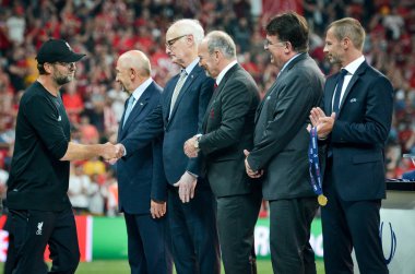 Istanbul, Turkey - August 14, 2019: Jurgen Klopp receives gold medals during the UEFA Super Cup Finals match between Liverpool and Chelsea at Vodafone Park in Vodafone Arena, Turkey