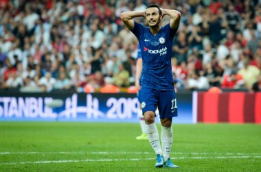 Istanbul, Turkey - August 14, 2019: Pedro player during the UEFA Super Cup Finals match between Liverpool and Chelsea at Vodafone Park in Vodafone Arena, Turkey