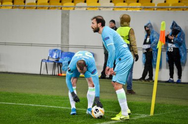 Lviv, Ukrayna - 28 Kasım 2019: Alexandria (Ukrayna) ile Wolfsburg (Almanya), Ukrayna arasındaki Uefa Avrupa Ligi karşılaşmasında Maximilian Arnold oyuncusu