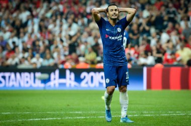 Istanbul, Turkey - August 14, 2019: Pedro player during the UEFA Super Cup Finals match between Liverpool and Chelsea at Vodafone Park in Vodafone Arena, Turkey