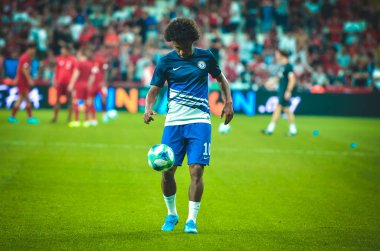 Istanbul, Turkey - August 14, 2019: Willian player during the UEFA Super Cup Finals match between Liverpool and Chelsea in Vodafon Arena stadium, Turkey