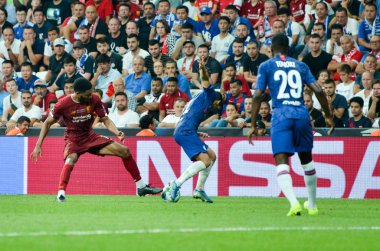 Istanbul, Turkey - August 14, 2019: Joe Gomez player during the UEFA Super Cup Finals match between Liverpool and Chelsea at Vodafone Park in Vodafone Arena, Turkey