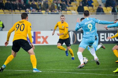 Lviv, Ukrayna - 28 Kasım 2019: Uefa Avrupa Ligi maçında Wout Weghorst oyuncusu Alexandria (Ukrayna) - Wolfsburg (Almanya), Ukrayna