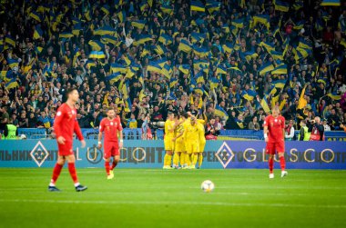 Kyiv, Ukrayna - 14 Ekim 2019: Uefa Euro 2020 ön eleme maçında Ukrayna milli takımı Ukrayna milli takımı Ukrayna ile oynamıştır.
