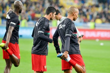 Kyiv, Ukrayna - 14 Ekim 2019: Uefa Euro 2020 ön eleme maçında Portekiz, Ukrayna ile Ukrayna arasında oynanan karşılaşmada Portekiz milli futbol takımı antrenmanı