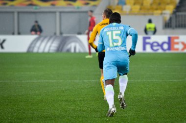 Lviv, Ukrayna - 28 Kasım 2019: Uefa Avrupa Ligi karşılaşmasında Jerome Roussillon oyuncusu Alexandria (Ukrayna) - Wolfsburg (Almanya), Ukrayna