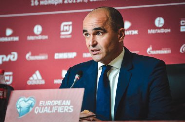 SAINT-PETERSBURG, RUSSIA - November 16, 2019: Coach Roberto Martinez at a press conference during UEFA EURO 2020 qualifying match, Russia