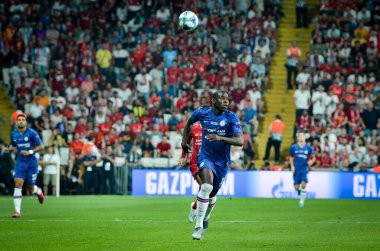 Istanbul, Turkey - August 14, 2019: Kurt Zouma during the UEFA Super Cup Finals match between Liverpool and Chelsea at Vodafone Park in Vodafone Arena, Turkey