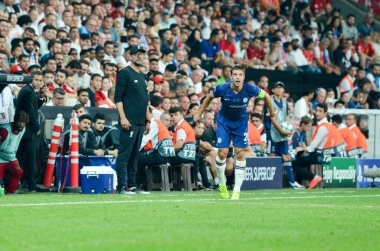 Istanbul, Turkey - August 14, 2019:  Cesar Azpilicueta player during the UEFA Super Cup Finals match between Liverpool and Chelsea at Vodafone Park in Vodafone Arena, Turkey