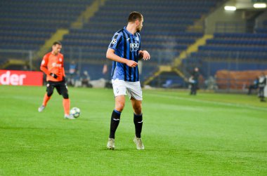 KHARKIV, UKRAINE - December 11, 2019: Berat Djimsiti player during the UEFA Champions League match between Shakhtar vs Atalanta Bergamasca Calcio BC (Italy), Ukraine