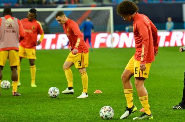 SAINT-PETERSBURG, RUSSIA - November 16, 2019: Axel Witsel and  Belgium national football team training session during UEFA EURO 2020 qualifying match between Russia against Belgium, Russia
