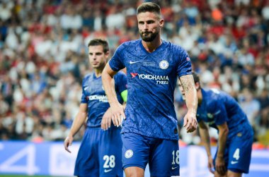 Istanbul, Turkey - August 14, 2019: Olivier Giroud during the UEFA Super Cup Finals match between Liverpool and Chelsea at Vodafone Park in Vodafone Arena, Turkey