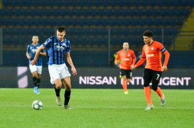 KHARKIV, UKRAINE - December 11, 2019: Berat Djimsiti player during the UEFA Champions League match between Shakhtar vs Atalanta Bergamasca Calcio BC (Italy), Ukraine