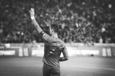 Kyiv, Ukrayna - 14 Ekim 2019: Uefa Euro 2020 ön eleme maçında Ukrayna milli takımı Ukrayna ile Ukrayna milli takımı arasında oynanan Cristiano Ronaldo