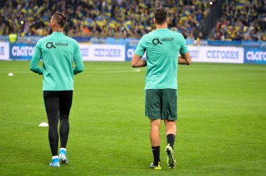 Kyiv, Ukrayna - 14 Ekim 2019: Uefa Euro 2020 ön eleme maçında Ukrayna milli takımı Ukrayna milli takımı Ukrayna ile oynamıştır.