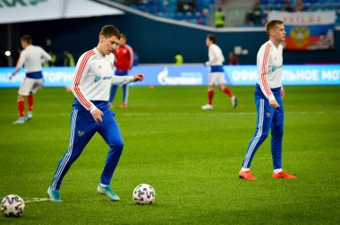 SAINT-PETERSBURG, RUSSIA - November 16, 2019: Russian national football team training  session before UEFA EURO 2020 qualifying match between national team Russia against Belgium, Russia