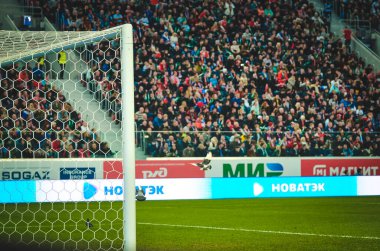 SAINT-PETERSBURG, RUSSIA - November 16, 2019: Football gate with pigeons during UEFA EURO 2020 qualifying match between national team Russia against Belgium national team, Russia