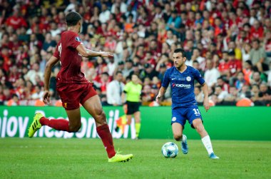 Istanbul, Turkey - August 14, 2019: Pedro player during the UEFA Super Cup Finals match between Liverpool and Chelsea at Vodafone Park in Vodafone Arena, Turkey