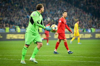 Kyiv, Ukrayna - 14 Ekim 2019: Uefa Euro 2020 ön eleme karşılaşmasında Ukrayna milli takımı Ukrayna ile Ukrayna milli takımı arasında oynanan karşılaşma