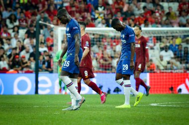 Istanbul, Turkey - August 14, 2019: Kurt Zouma player during the UEFA Super Cup Finals match between Liverpool and Chelsea at Vodafone Park in Vodafone Arena, Turkey