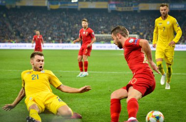 Kyiv, Ukrayna - 14 Ekim 2019: Uefa Euro 2020 ön eleme karşılaşmasında Ukrayna milli takımı Ukrayna ile Ukrayna milli takımı arasında oynanan karşılaşmada Bernardo Silva