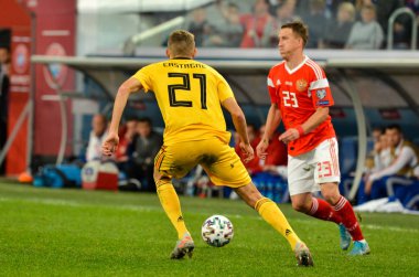 SAINT-PETERSBURG, RUSSIA - November 16, 2019: Timothy Castagne player during UEFA EURO 2020 qualifying match between national team Russia against Belgium national team, Russia