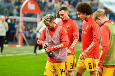 SAINT-PETERSBURG, RUSSIA - November 16, 2019: Dries Mertens and Belgium national football team training session during UEFA EURO 2020 qualifying match between Russia against Belgium, Russia
