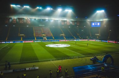 KHARKIV, UKRAINE - December 11, 2019: General view of the stadium close-up during the UEFA Champions League match between Shakhtar vs Atalanta (Italy), Ukraine