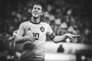 SAINT-PETERSBURG, RUSSIA - November 16, 2019: Eden Hazard celebrate goal scored during UEFA EURO 2020 qualifying match between national team Russia against Belgium, Russia