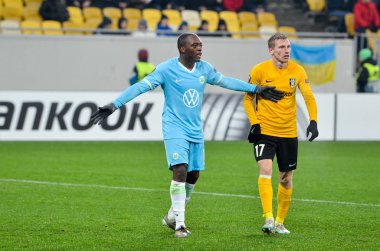 Lviv, Ukrayna - 28 Kasım 2019: Uefa Avrupa Ligi karşılaşmasında Jerome Roussillon oyuncusu Alexandria (Ukrayna) - Wolfsburg (Almanya), Ukrayna