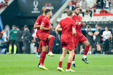 Istanbul, Turkey - August 14, 2019: Football player during the UEFA Super Cup Finals match between Liverpool and Chelsea in Vodafon Arena stadium, Turkey