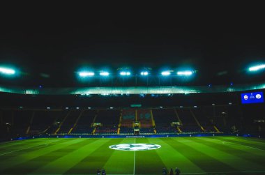 KHARKIV, UKRAINE - September 18, 2019: General view of the stadium close-up during the UEFA Champions League match between Shakhtar vs Manchester City (England), Ukraine