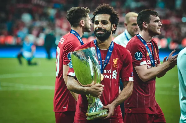 Istanbul Turkey August 2019 Mohamed Salah Celebrate Uefa Super Cup — Stok fotoğraf