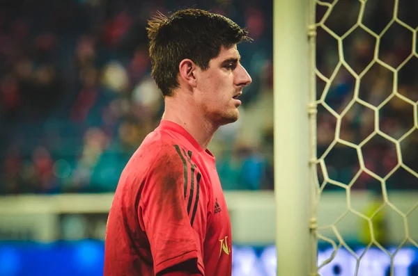 SAINT-PETERSBURG, RUSSIA - November 16, 2019: Thibaut Courtois and Belgium national football team training session during UEFA EURO 2020 qualifying match between Russia against Belgium, Russia