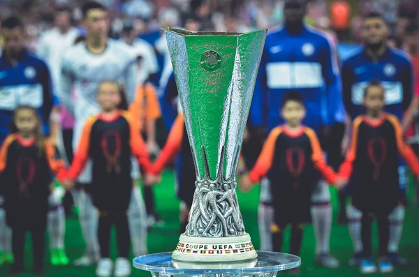 Istanbul Turkey August 2019 Europa League Cup Close Pedestal Uefa — Φωτογραφία Αρχείου