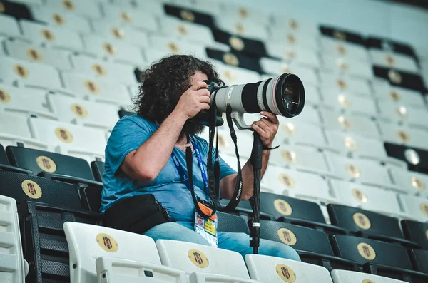 Istanbul Turkey August 2019 Sports Photographer Camera Takes Podium Uefa — 图库照片