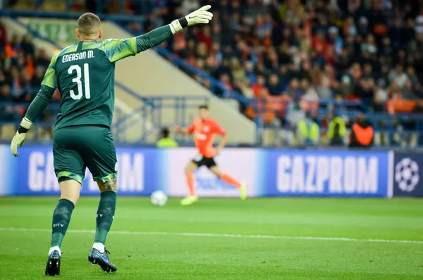 KHARKIV, UKRAINE - September 18, 2019: Ederson player during the UEFA Champions League match between Shakhtar Donetsk vs Manchester City (England), Ukraine