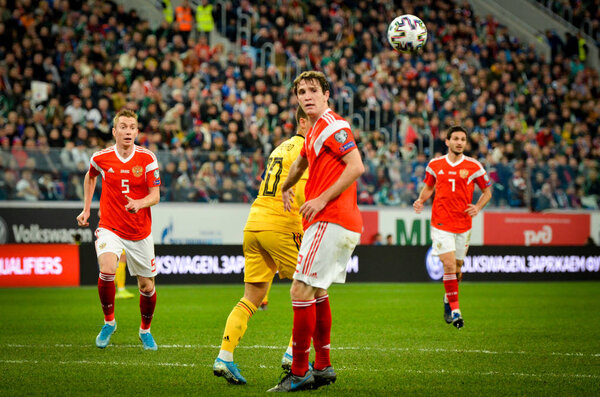 SAINT-PETERSBURG, RUSSIA - November 16, 2019: Mario Fernandes player during UEFA EURO 2020 qualifying match between national team Russia against Belgium national team, Russia