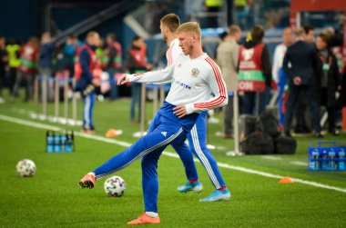 SAINT-PETERSBURG, RUSSIA - November 16, 2019: Russian national football team training  session before UEFA EURO 2020 qualifying match between national team Russia against Belgium, Russia