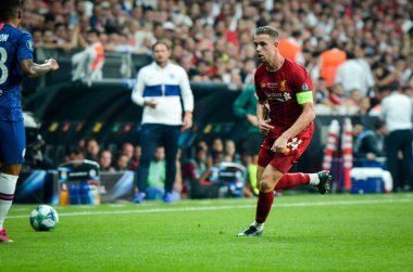 Istanbul, Turkey - August 14, 2019: Jordan Henderson during the UEFA Super Cup Finals match between Liverpool and Chelsea at Vodafone Park in Vodafone Arena, Turkey