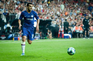 Istanbul, Turkey - August 14, 2019: Pedro player during the UEFA Super Cup Finals match between Liverpool and Chelsea at Vodafone Park in Vodafone Arena, Turkey
