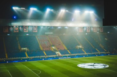 KHARKIV, UKRAINE - December 11, 2019: General view of the stadium close-up during the UEFA Champions League match between Shakhtar vs Atalanta (Italy), Ukraine