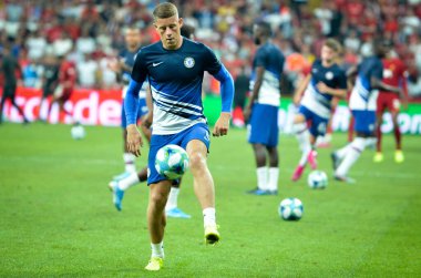 Istanbul, Turkey - August 14, 2019:  Ross Barkley during the UEFA Super Cup Finals match between Liverpool and Chelsea in Vodafon Arena stadium, Turkey