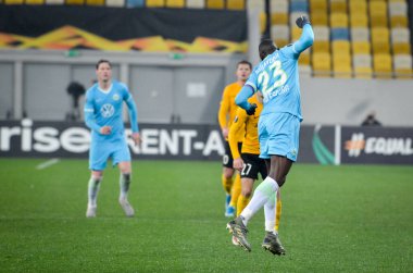 Lviv, Ukrayna - 28 Kasım 2019: Uefa Avrupa Ligi (Ukrayna) - Wolfsburg (Almanya) - Ukrayna maçı sırasında Josuha Guilavogui oyuncusu