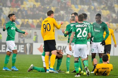LVIV, UKRAINE - November 07, 2019: Football player during the UEFA Europa League match between Alexandria (Ukraine) vs AS Saint Etienne (France), Ukraine