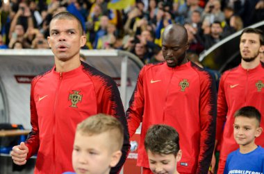 Kyiv, Ukrayna - 14 Ekim 2019: Uefa Euro 2020 ön eleme karşılaşmasında Ukrayna milli takımı Ukrayna milli takımı Ukrayna 'ya karşı Pepe Portekiz milli takımı