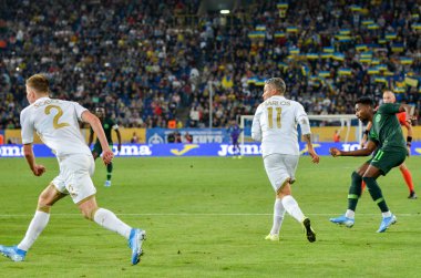 DNIPRO, UKRAINE - September 10, 2019: Emmanuel Dennis and Marlos during the friendly match between national team Ukraine against Nigeria national team, Ukraine